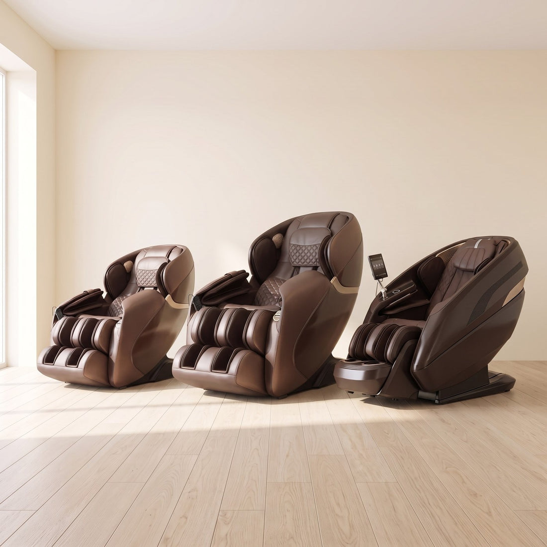 Relaxe Standard, Max and Pro massage chairs side by side