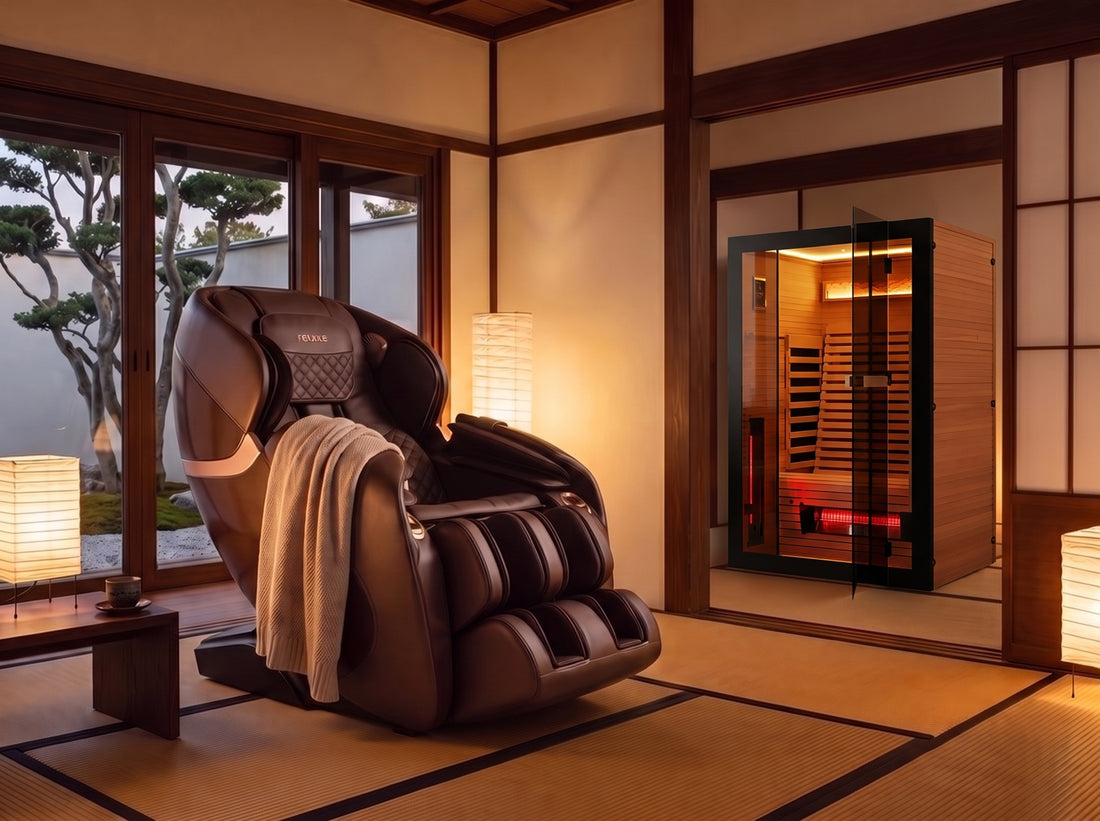 A Relaxe massage chair and the Caldera sauna in a Japanese room